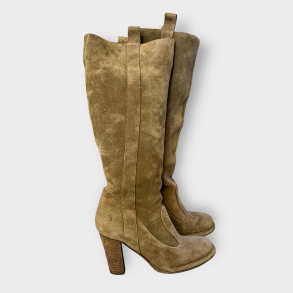 Vintage Frye Villager Olive Green Suede Pull On High Boots